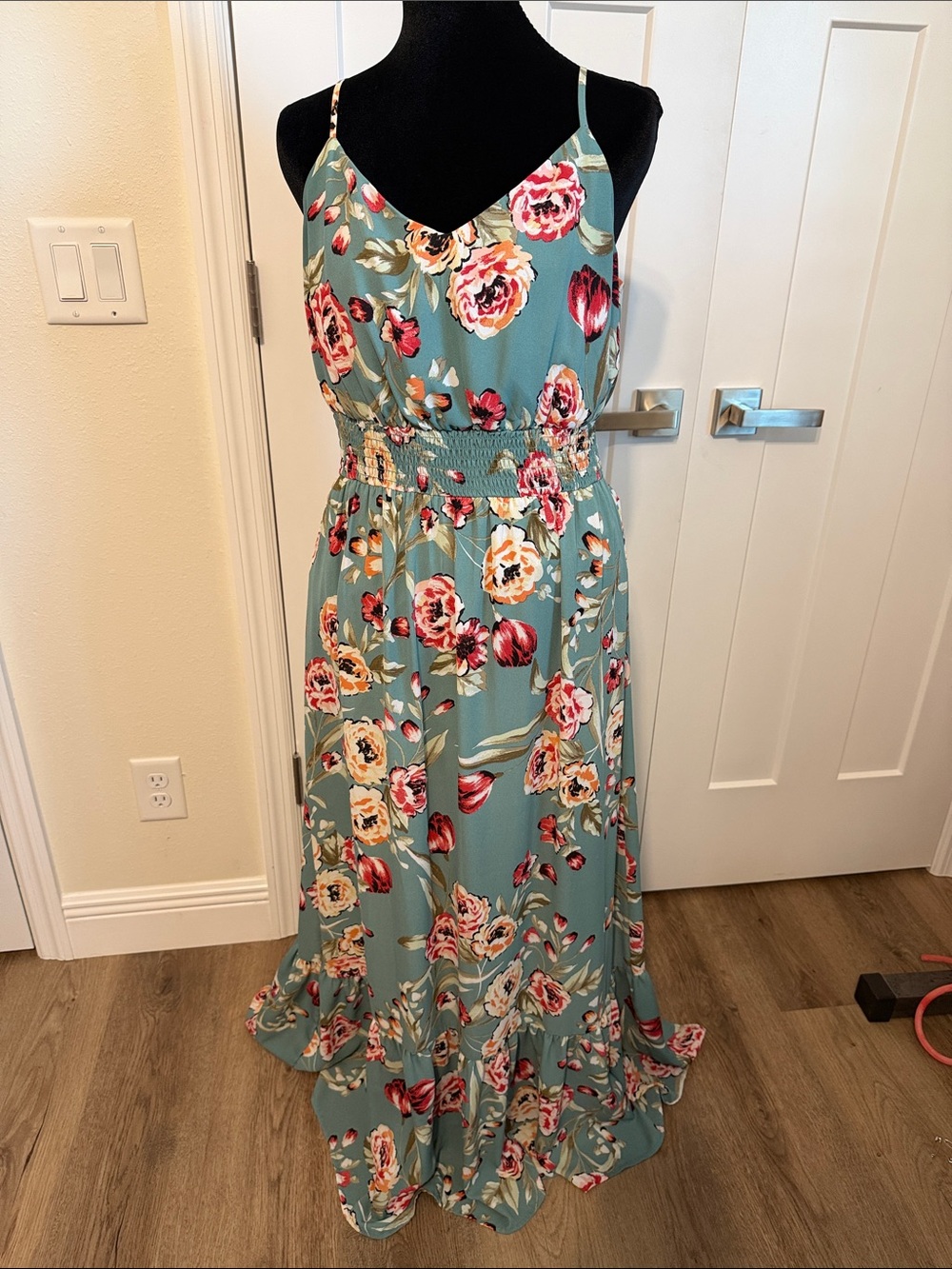 City Studio Floral Maxi Dress in Sage Green with Pink Blooms
